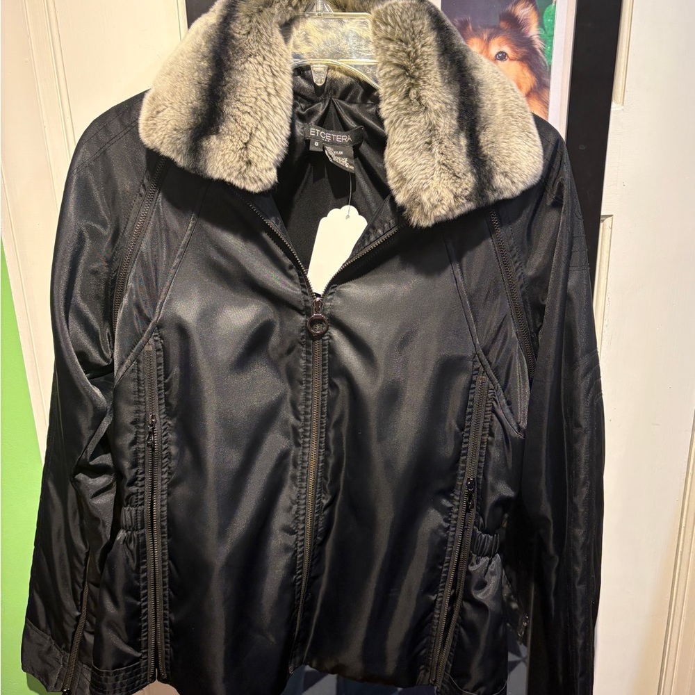 Etcetera Black Ski Jacket with Gray Fur Collar